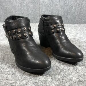 Carlos Santana Studded Ankle Boots Womens 8 Black Buckle Harness Moto Booties